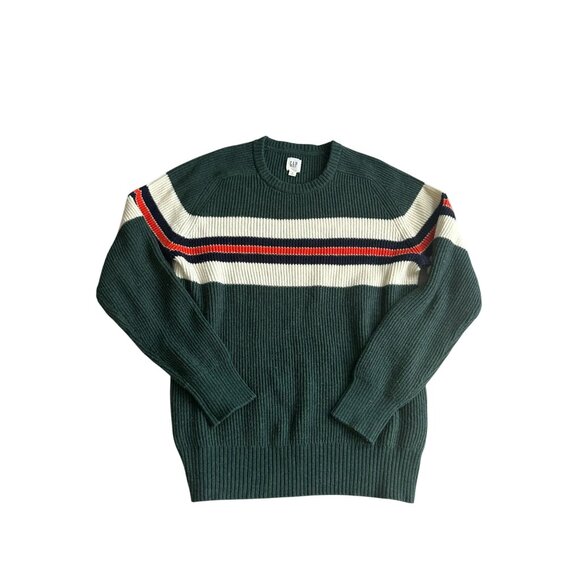 GAP Men's Ribbed Green Striped Crewneck Sweater Size Medium - Picture 4 of 5